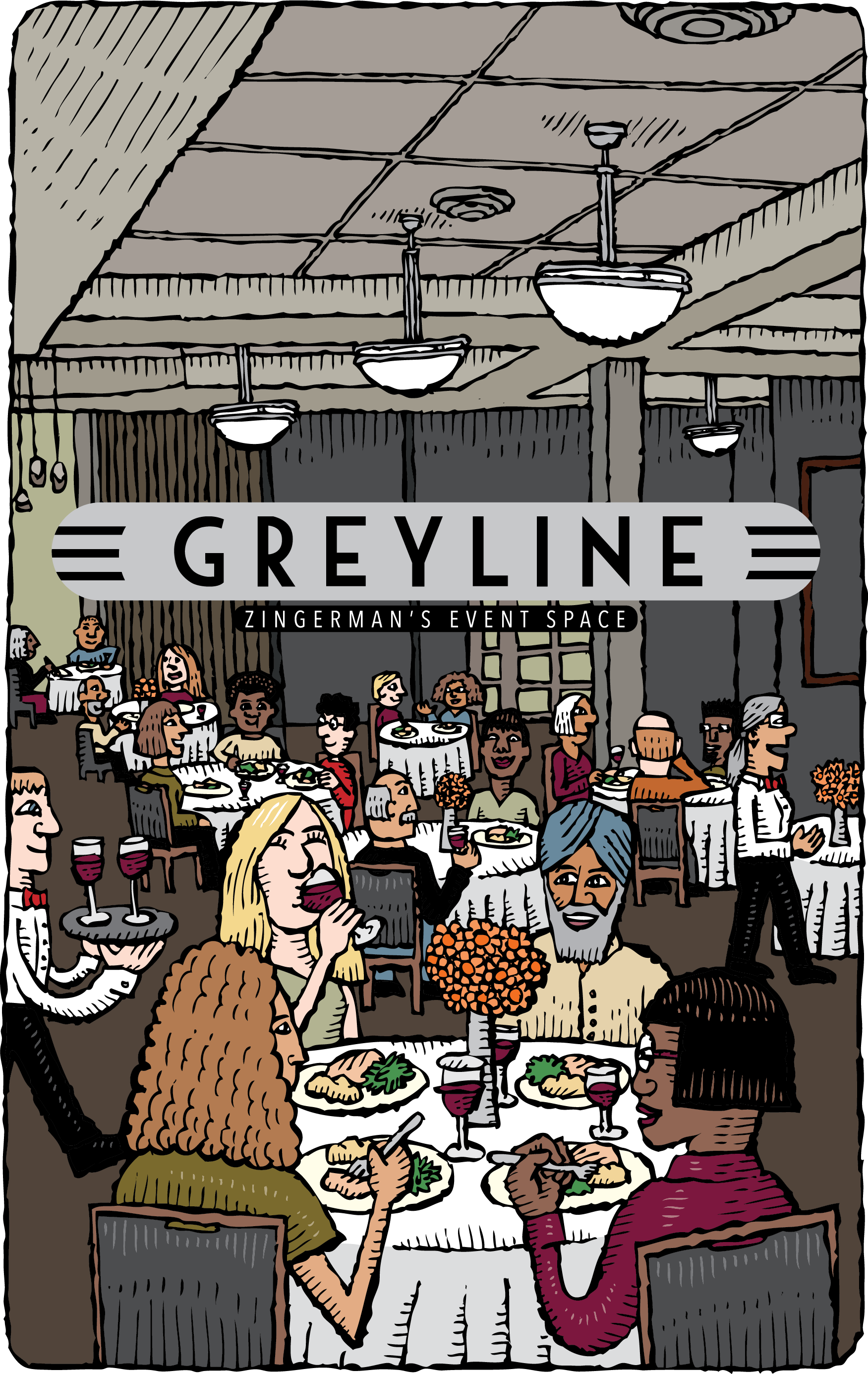Greyline Illustration of Multicultural People